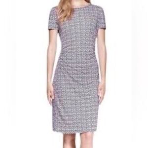 Tory Burch 100% Silk Myrtle Fitted Ruched Dress Black Purple Size Medium